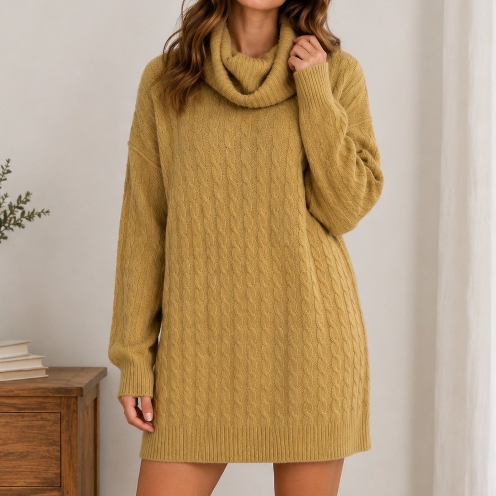 Vintage Mondi L Wool Angora Cable Knit Sweater Dress Cowl Neck Tunic Hong Kong